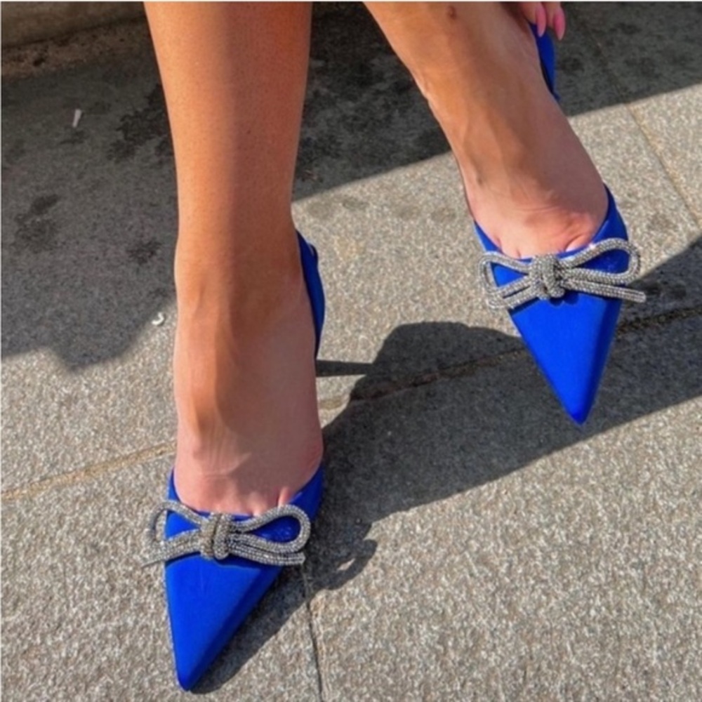 Zara blue embellished rhinestone slingback